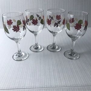 Set Of 4 Vintage Libbey Wine Glasses Fall/Autumn Leaves 12 Oz.